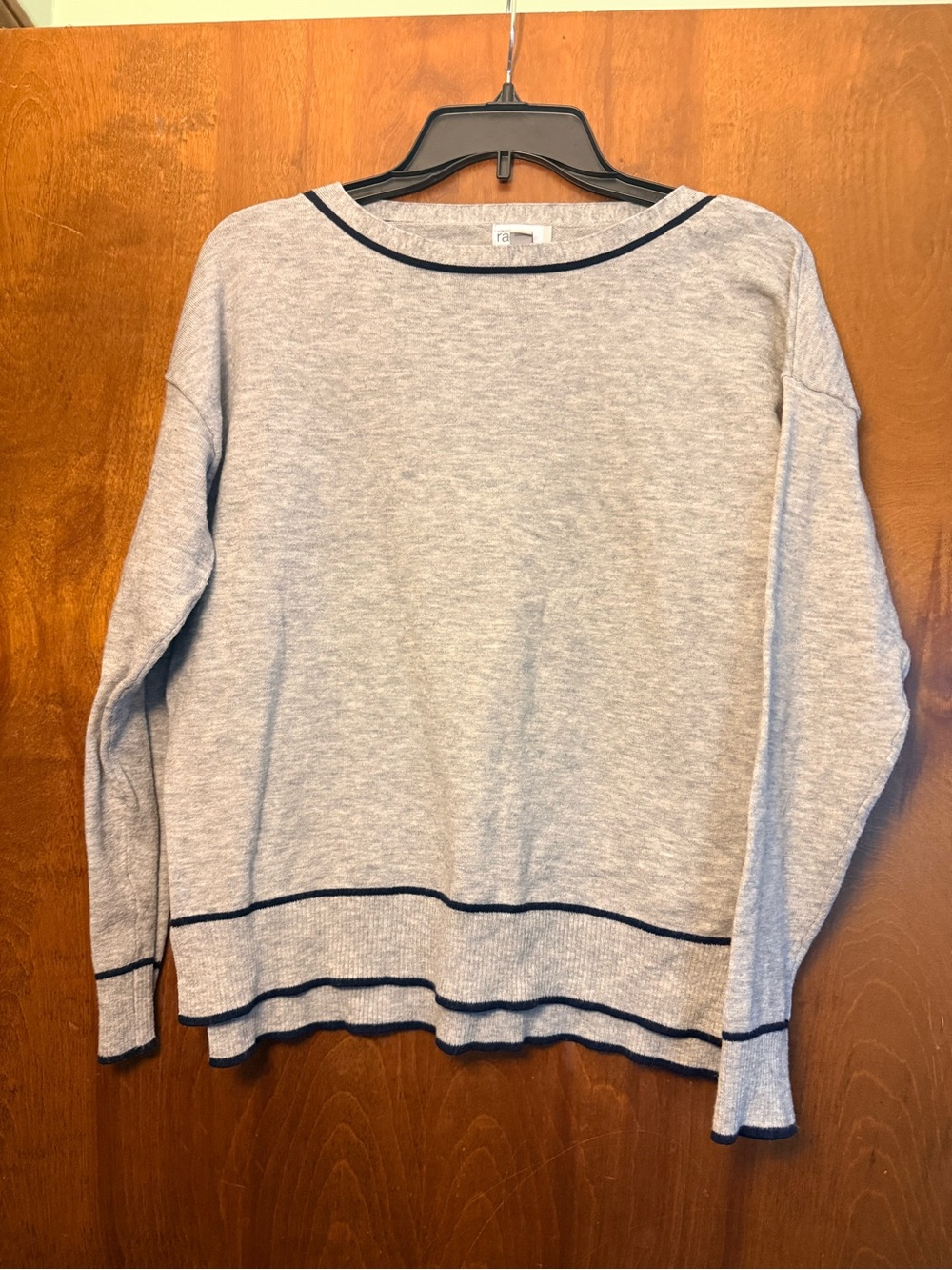 Nordstrom Light Gray Crewneck Sweater with Navy Trim